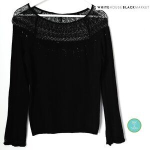 WHBM Long Sleeve Black Beaded Sweater - Size Small